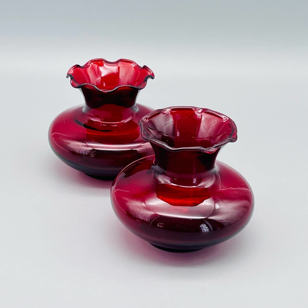 Depression Glass Royal Ruby by Anchor Glass Bud Vases Lot of 2